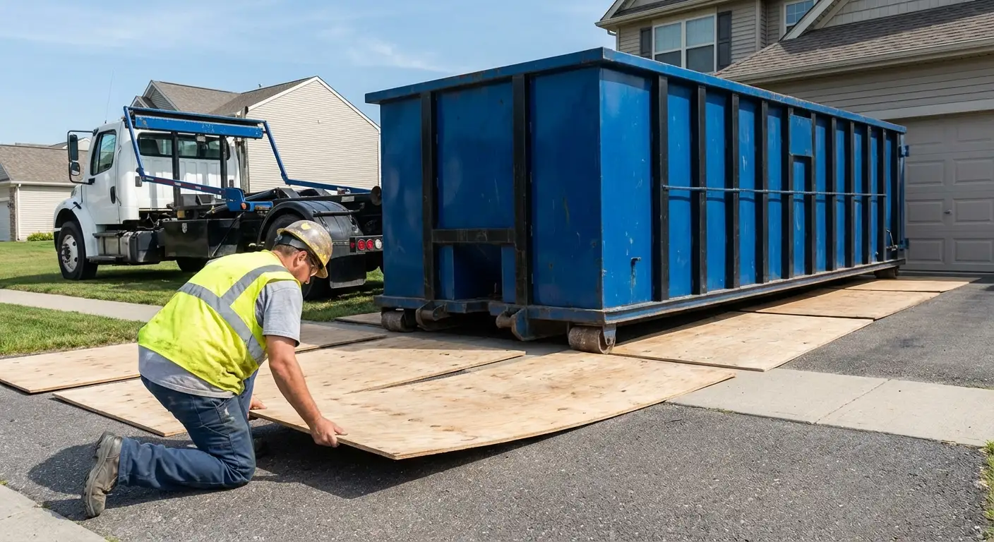 Driveway protection and delivery preparation for dumpster rental in Westminster, CO