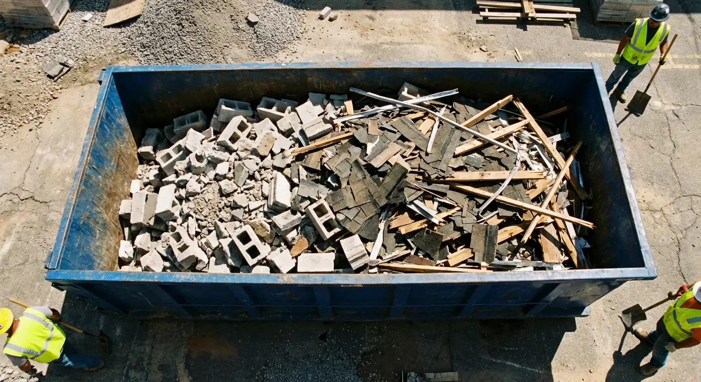 Roll-off dumpster loaded with construction debris in Westminster, CO