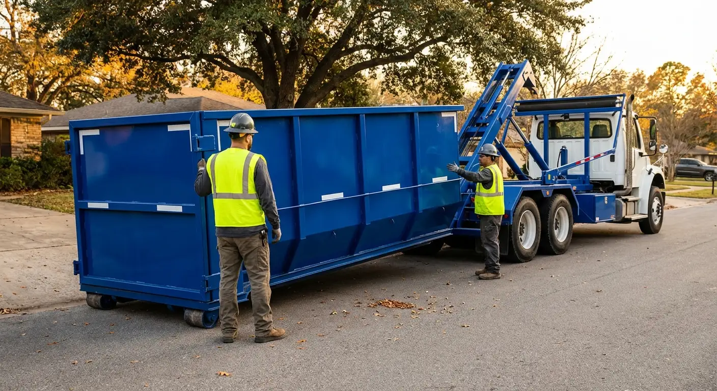 Roll-off dumpster delivery truck in operation in Westminster, CO