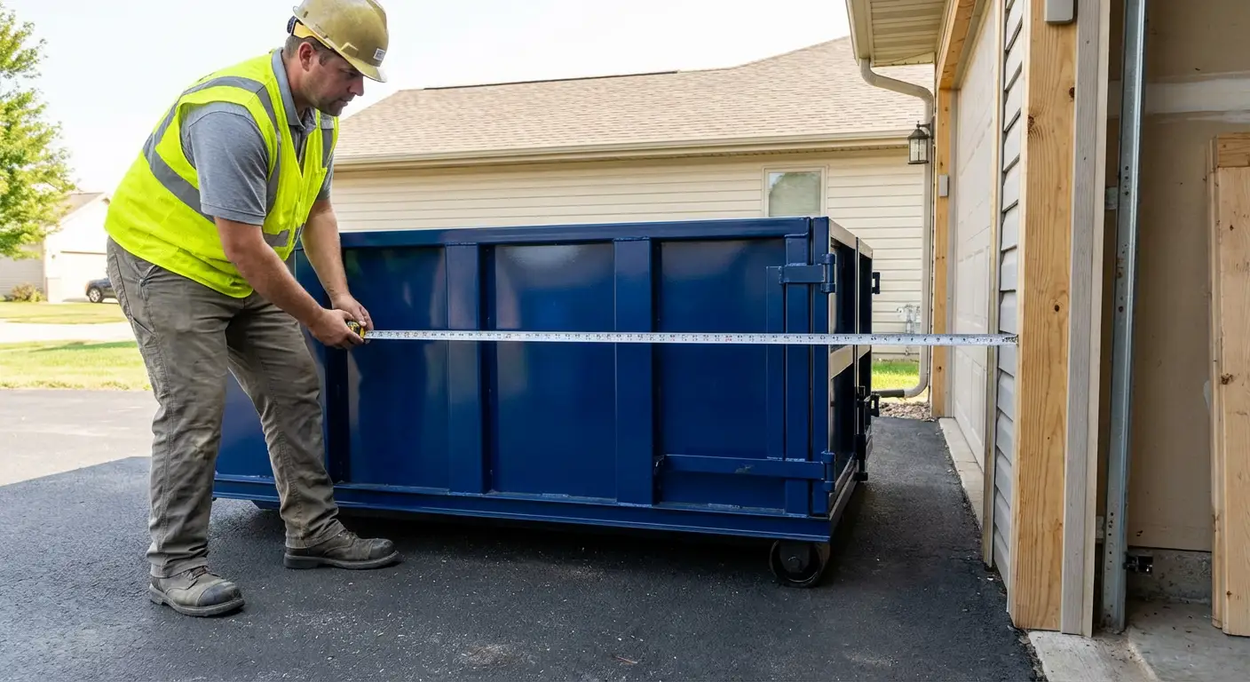 Site assessment for dumpster placement showing clearance requirements in Westminster, CO