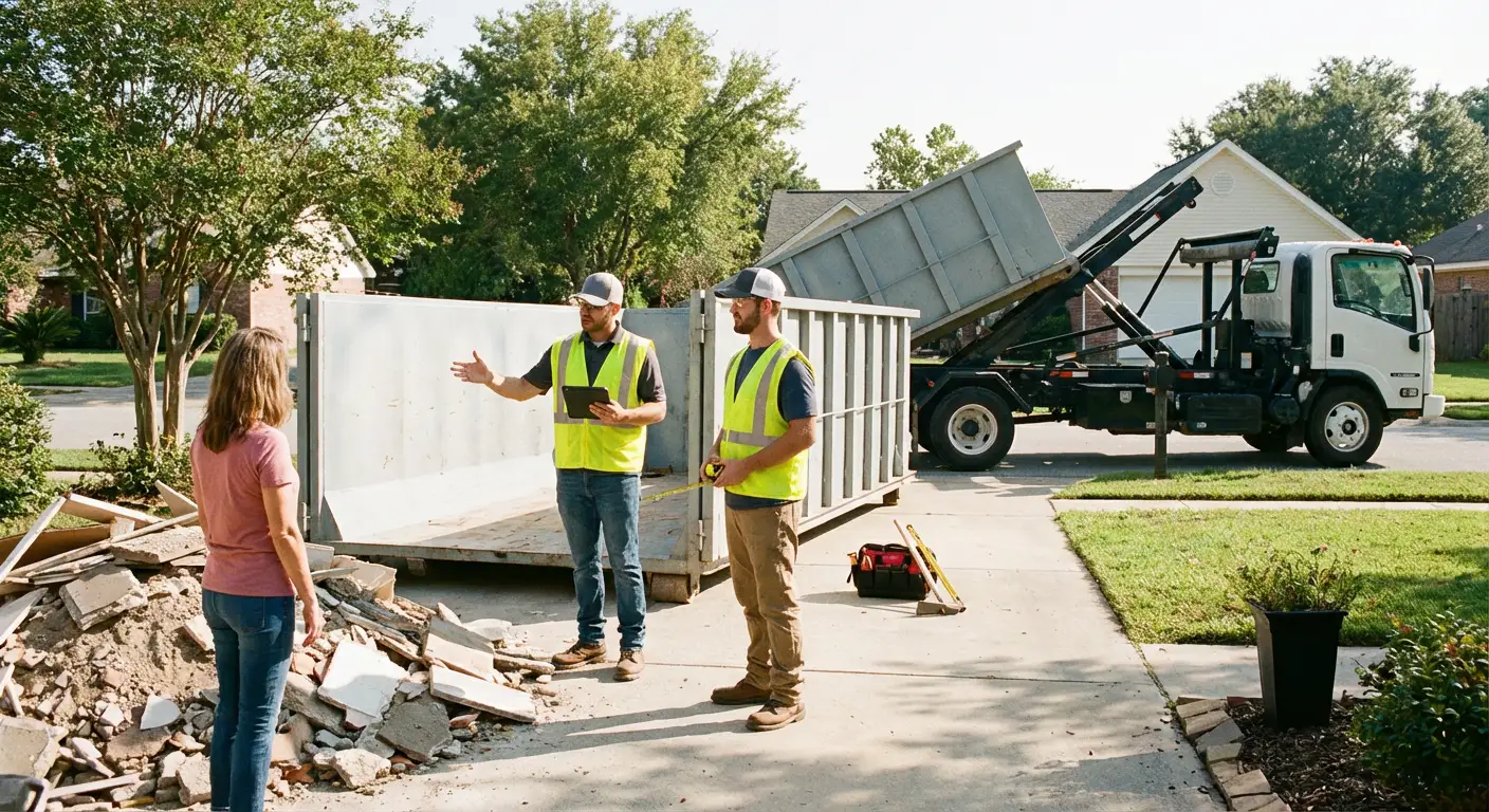 Bell Tower Dumpster Rental dumpster delivery truck in Westminster, CO