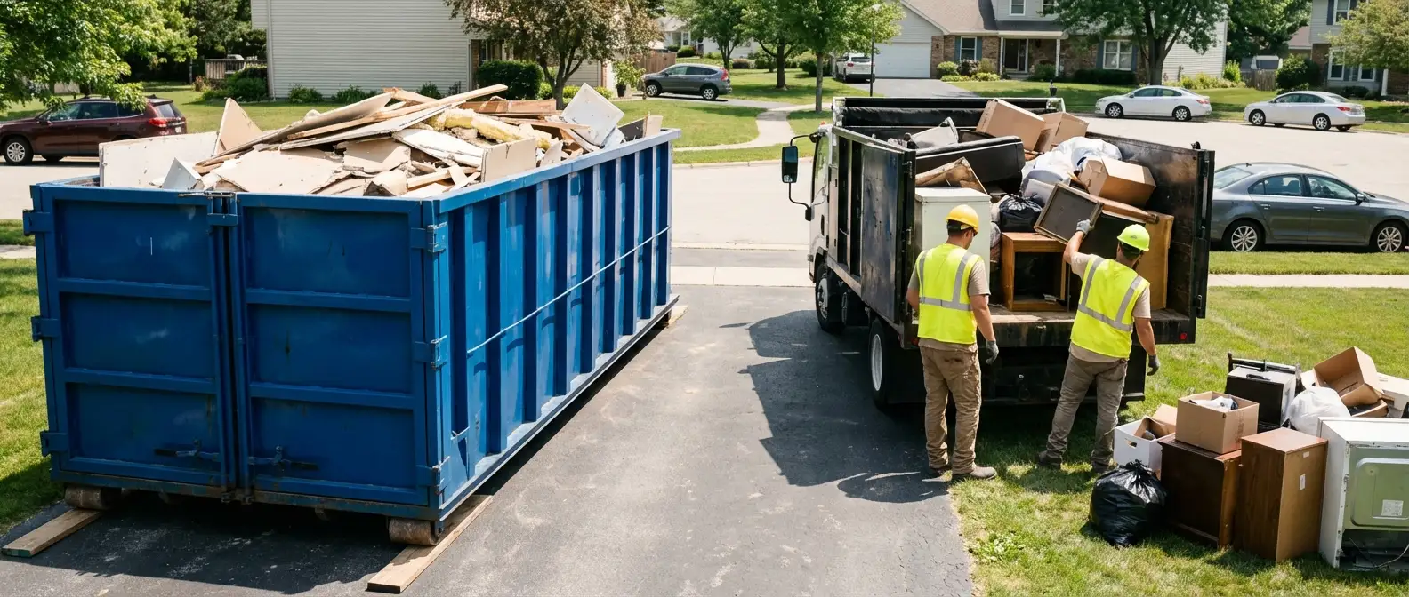 Dumpster rental versus junk removal service comparison showing capacity differences in Westminster, CO